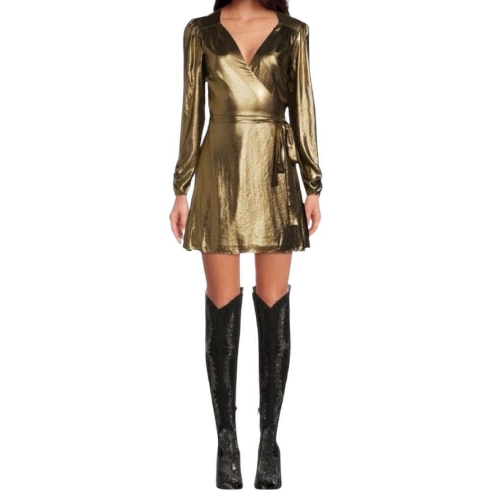 NWT Gianni Bini DRS NOA GOLD LAME Wrap Minidress